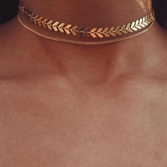 Gold Fish Bone choker necklace - Picture 1 of 4